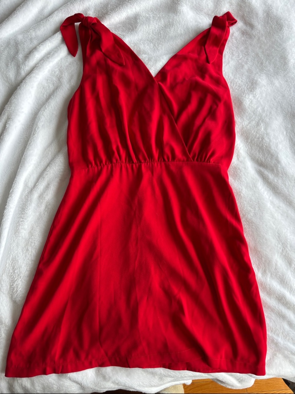 Naked Zebra Red V-Neck Tie Shoulder Mini Dress